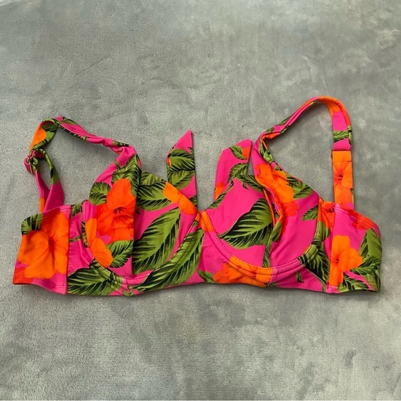 New! Beach Riot Paulina Pink Hibiscus Floral Sunset Bikini Top 10016 - Picture 2 of 7